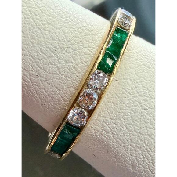 Bailey Banks Biddle 2CT TOTAL Emerald/Diamond 14KT Yellow Gold Eternity Ring 5 - Picture 12 of 13